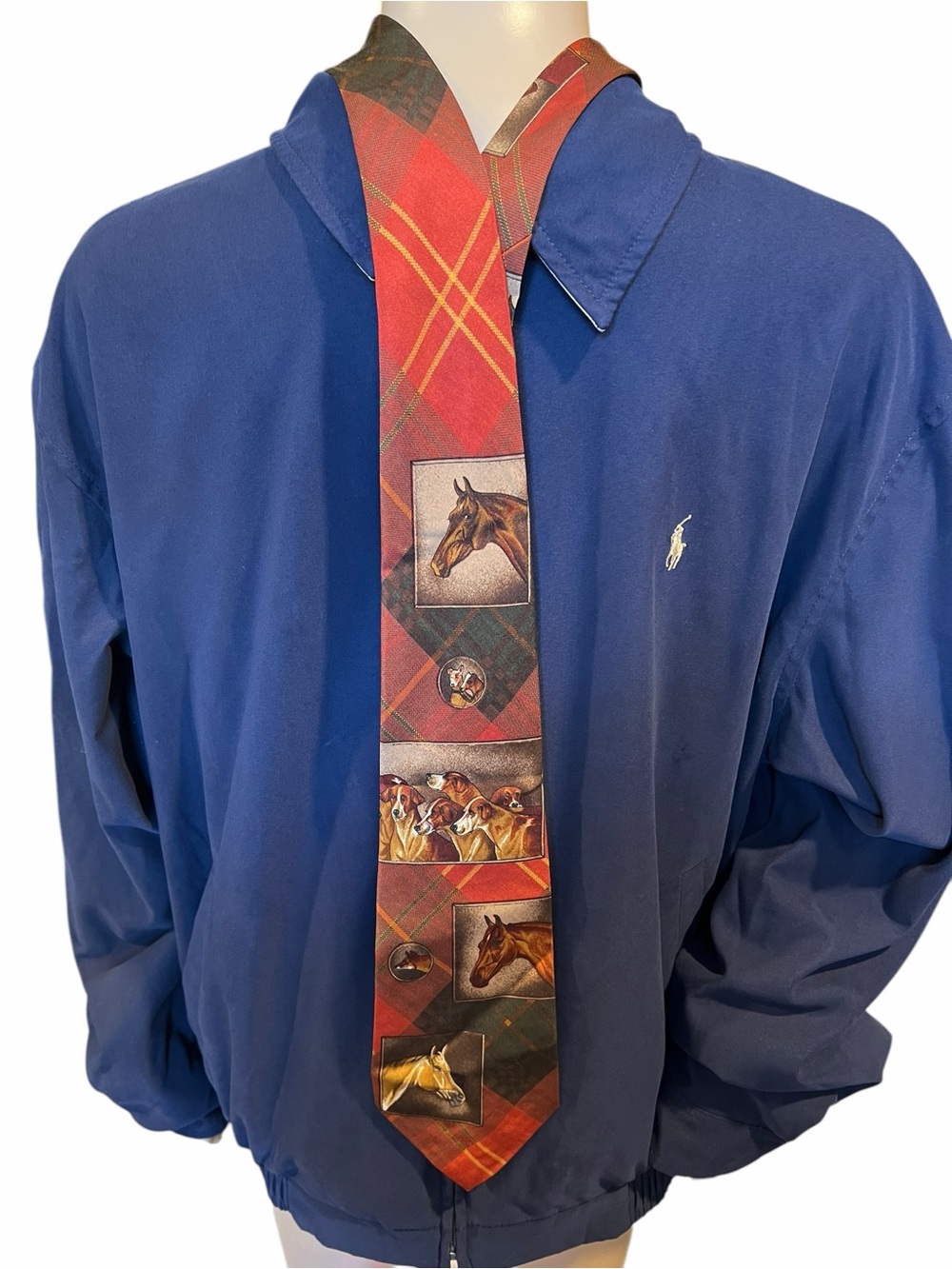 Vintage Polo Ralph Lauren Horse Equestrian Dog Hunting Scene Silk Neck Tie